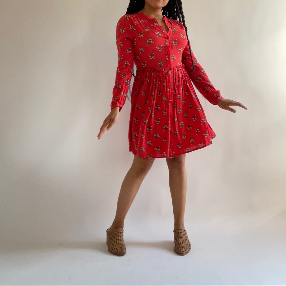 Lucky Brand Red Floral Button Down Mini Dress
